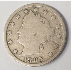 UNITED STATES OF AMERICA 1905 . NICKEL / FIVE 5 CENTS COIN